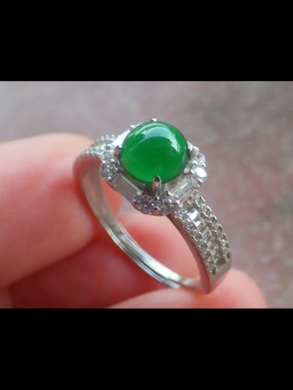 Luxury jadeite precious certificate Sterling silver 925 opened ring size8